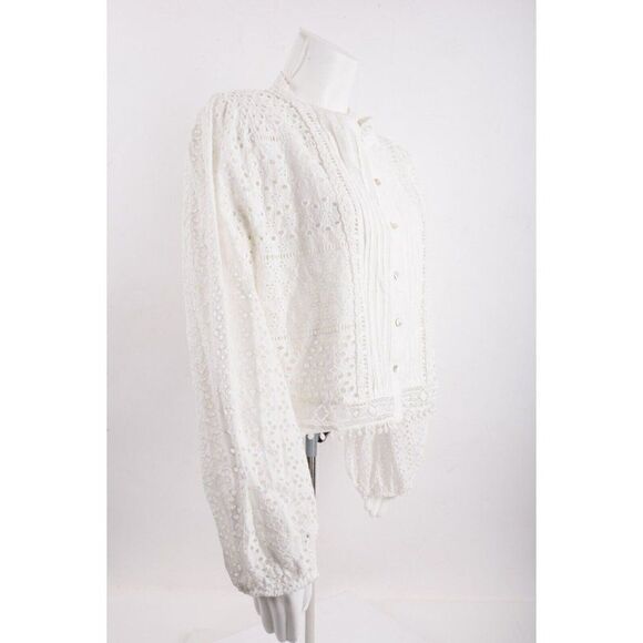 Zara Womens Openwork Embroidery Shirt Top XXL White Long Sleeve 5598/059 NWT - Picture 3 of 6